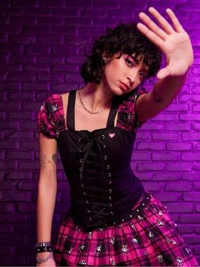 Skelanimals Plaid Corset Top